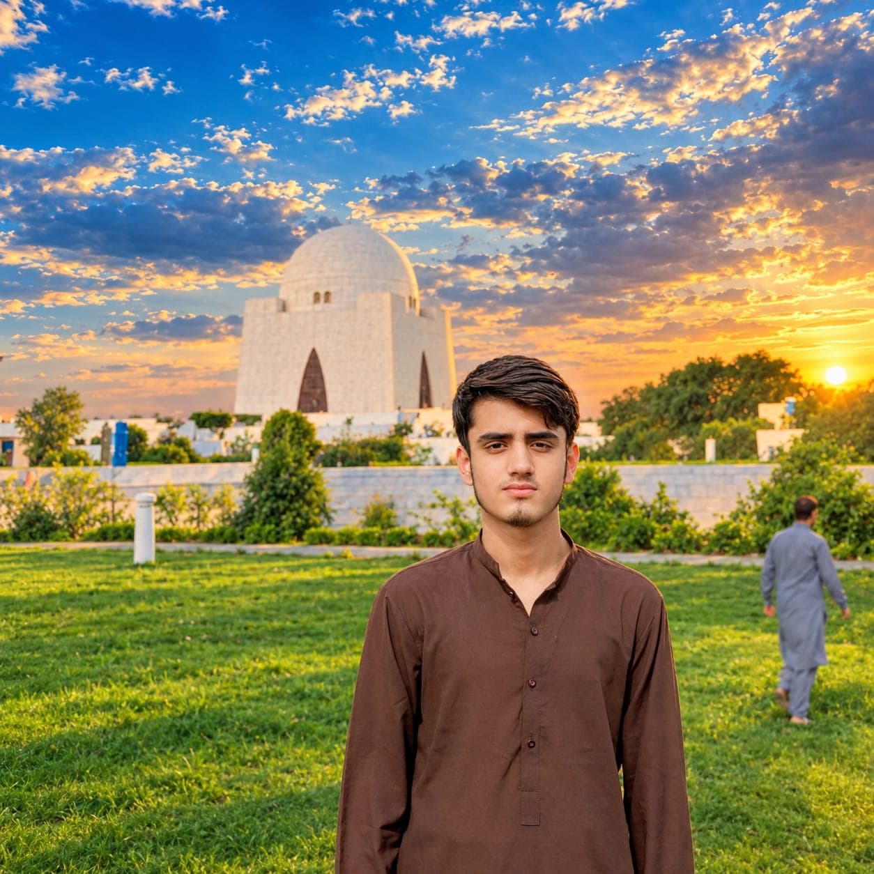 Portrait of Saqib outdoors at sunset